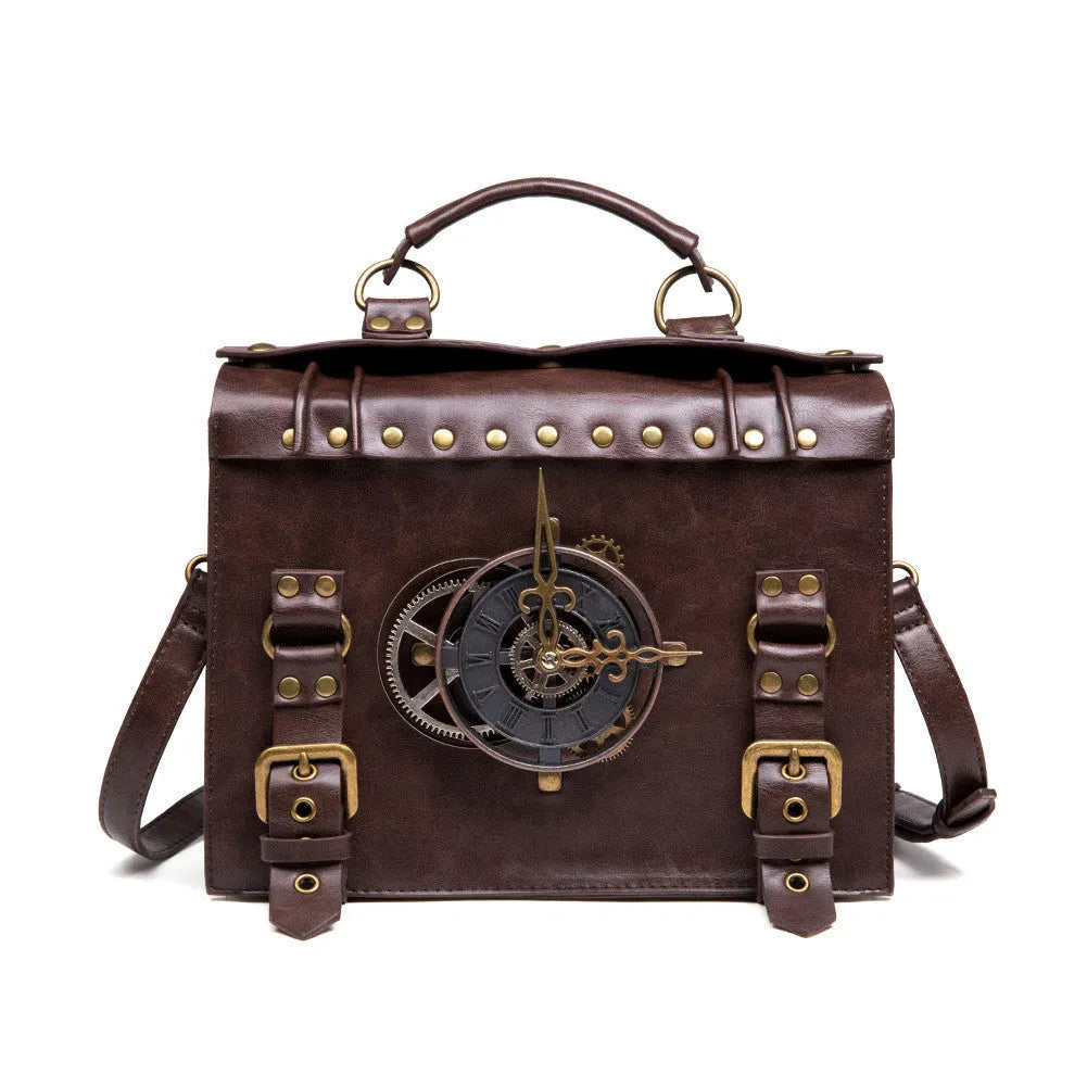 Bronze steampunk industrial retro shoulder bag with pillow construction
