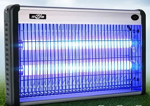 Electric mosquito killing lamp with UV light tube and internal grid for indoor fly and insect control.