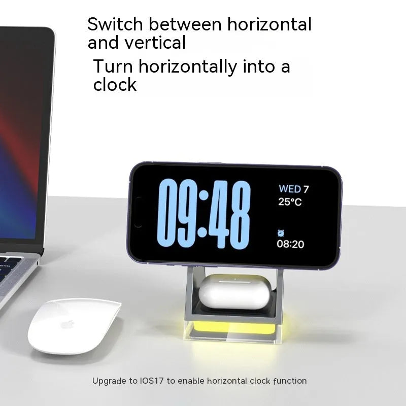 Black 3-in-1 magnetic wireless charger with night lamp, 15W Type-C, 118 x 104 x 78mm
