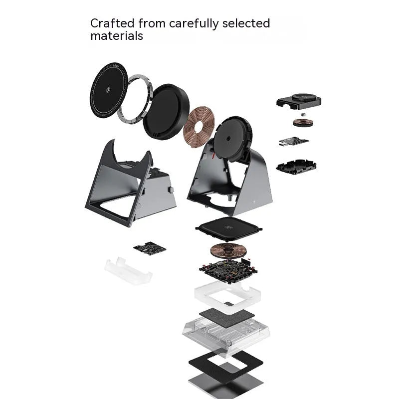 Black 3-in-1 magnetic wireless charger with night lamp, 15W Type-C, 118 x 104 x 78mm
