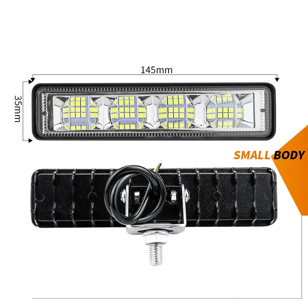 Set of four white aluminium car LED work lights for automotive and vehicle modification.