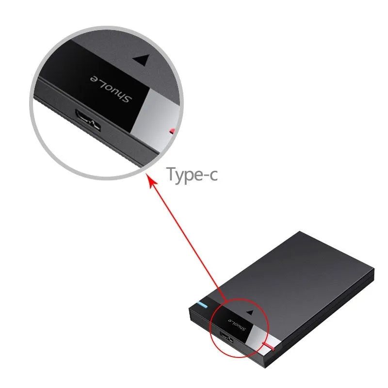 External 2.5-inch SATA USB 3.0 hard drive enclosure in black with PC ABS housing