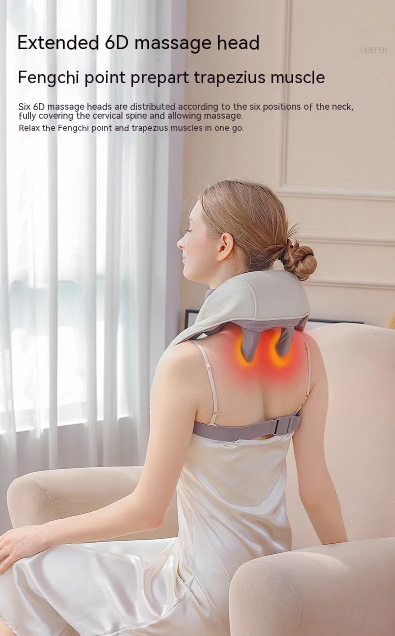Creamy white rechargeable shoulder and neck massager with infrared physiotherapy function