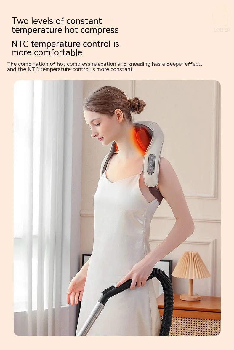 Creamy white rechargeable shoulder and neck massager with infrared physiotherapy function