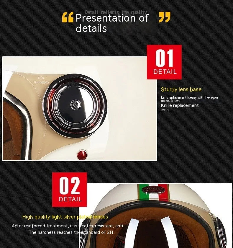 White, red, and green ABS half helmet for scrambling motorcycles and electric bicycles
