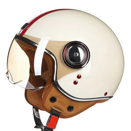 White, red, and green ABS half helmet for scrambling motorcycles and electric bicycles