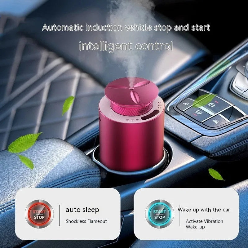 Portable rechargeable car aroma diffuser in column shape with touch button controls