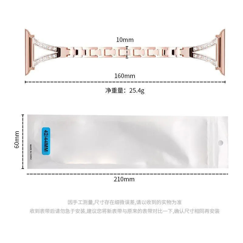 Metal diamond stainless steel watch strap for Apple Watch in silver, black, golden, or rose gold – fits 38/40/41mm and 42/44/45mm models
