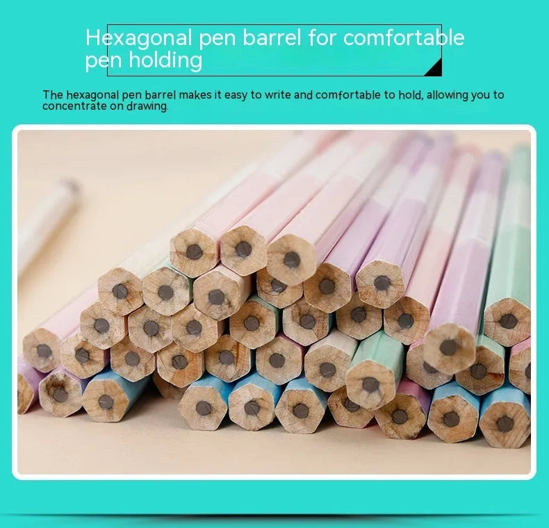 Basswood six-angle thermal transfer pencil with natural wood finish and HB marking