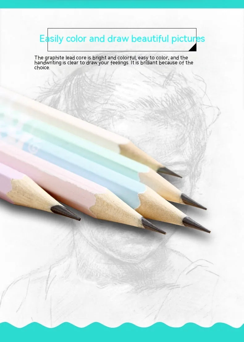 Basswood six-angle thermal transfer pencil with natural wood finish and HB marking