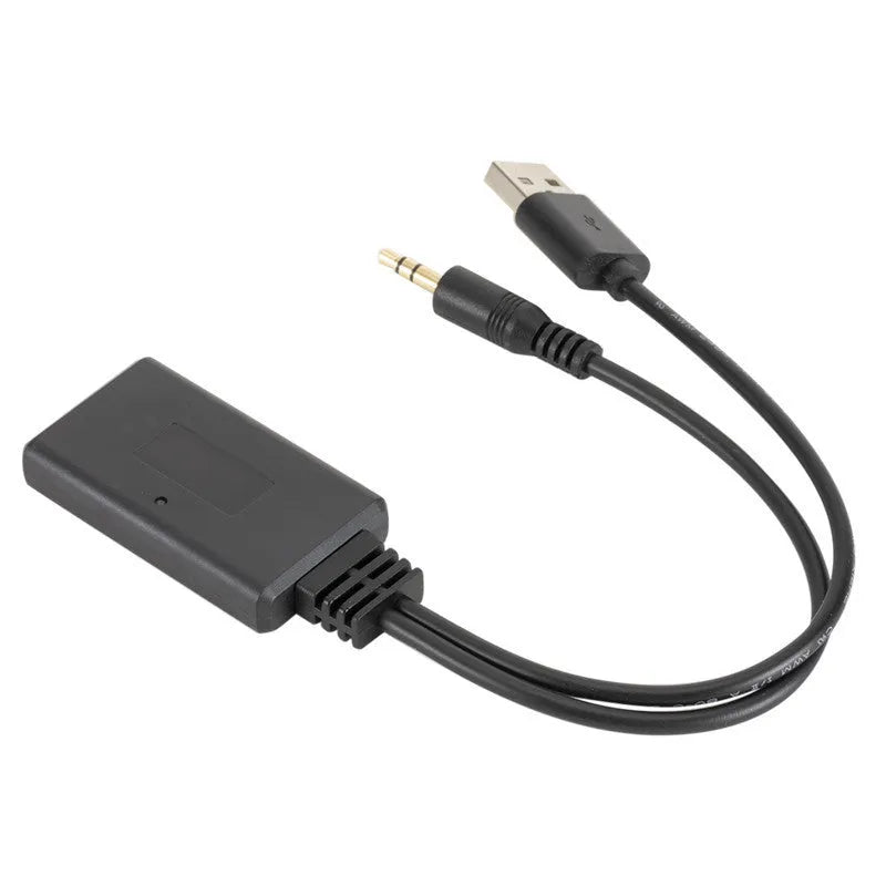 Black Car AUX Bluetooth Audio Receiver with USB and 3.5mm jack ports.