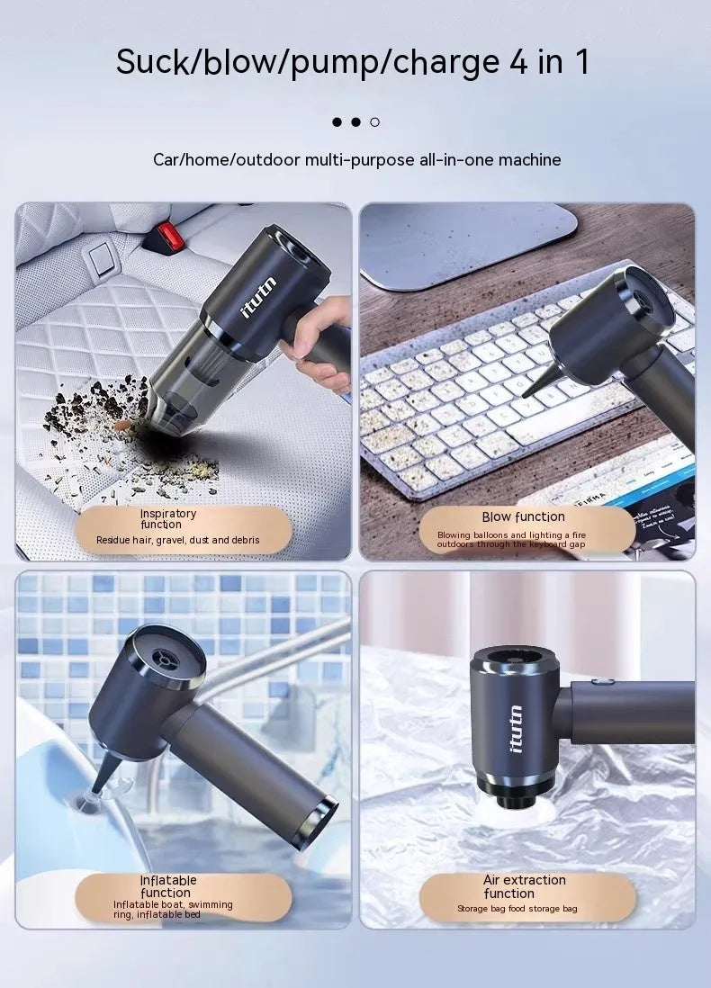 Space grey handheld wireless car vacuum cleaner and inflator with brushless motor