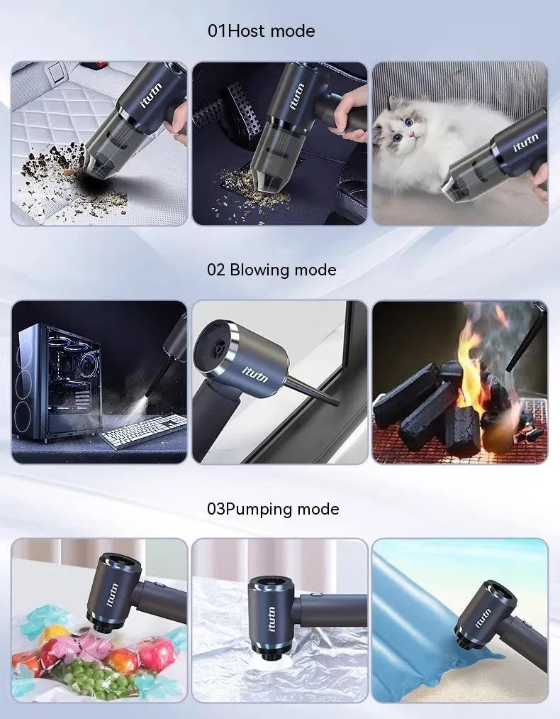 Space grey handheld wireless car vacuum cleaner and inflator with brushless motor