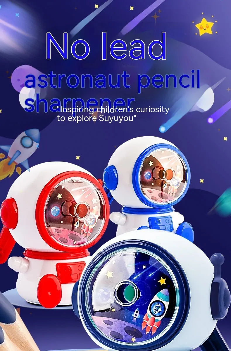 Blue cartoon astronaut manual pencil sharpener with anti-lead feature and adjustable levels