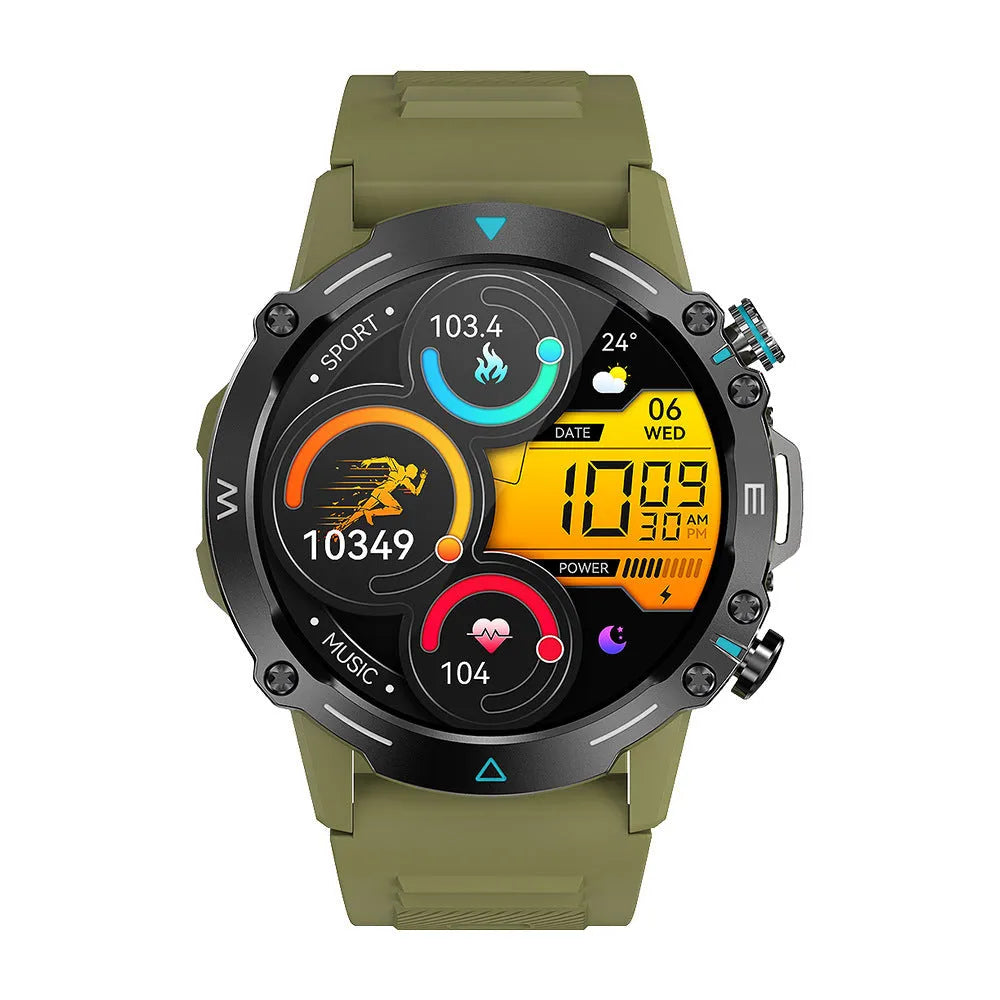 M42 smart watch in black, grey, or green with large AMOLED screen on wrist