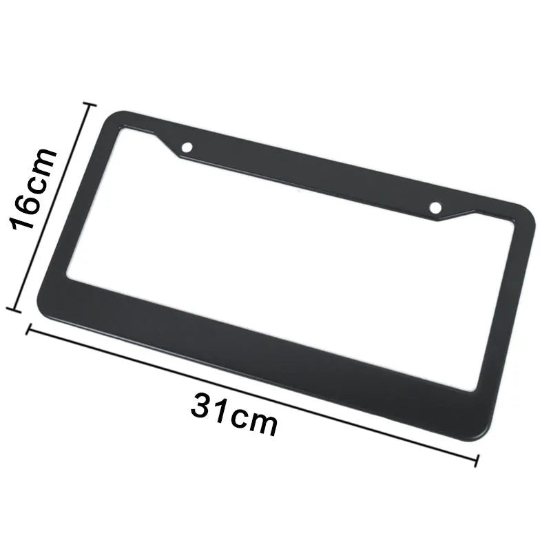 Minimalist black aluminium licence plate frame for American Standard cars, showing round hole design.