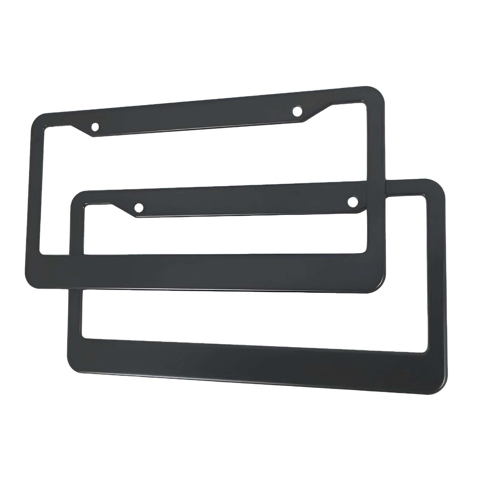 Minimalist black aluminium licence plate frame for American Standard cars, showing round hole design.