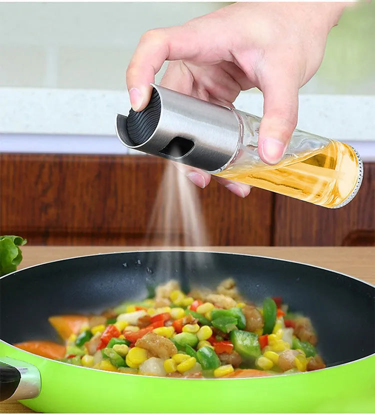 Gold ABS and glass oil vinegar spray bottle with pump for kitchen and BBQ cooking