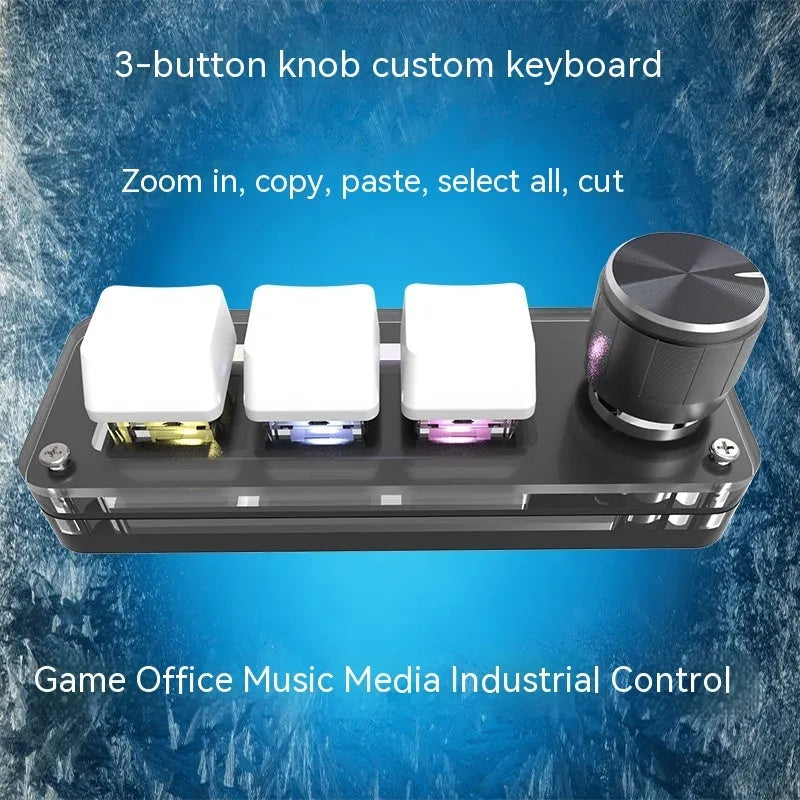 Compact black RGB backlit macro keyboard measuring 15cm with USB cable for copy-paste functions