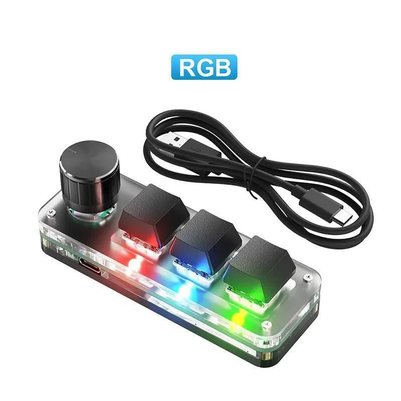 Compact black RGB backlit macro keyboard measuring 15cm with USB cable for copy-paste functions