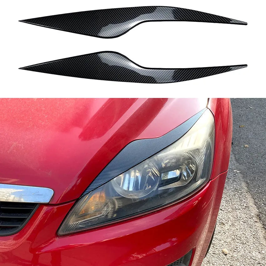 Ford Focus headlight eyebrow stickers in carbon fibre pattern and piano black options