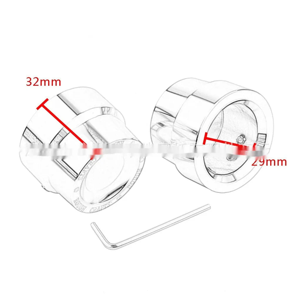 Black CNC aluminium front and rear axle decorative cover caps for Harley Sportster motorcycles.