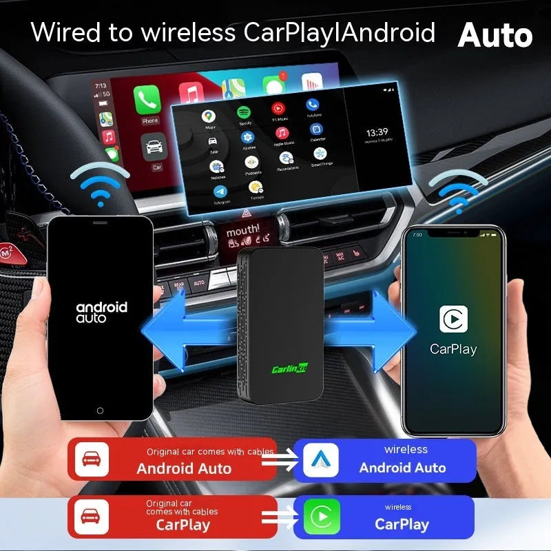 Car wireless entertainment box with 2Air protocol conversion and 76mm compact dimensions
