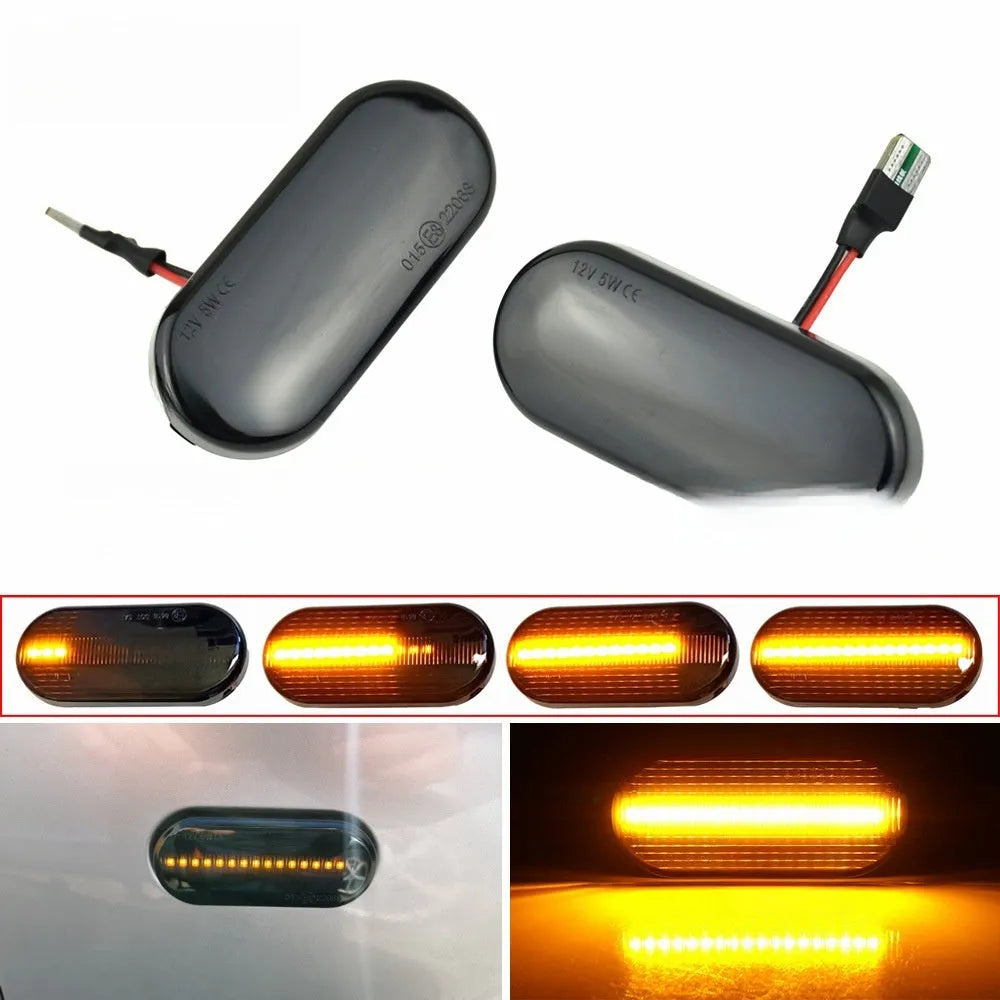 Flowing water style side turn signal lamp for Skoda Octavia 1U in blackened shell and crystal case options.