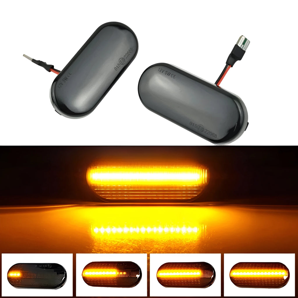 Flowing water style side turn signal lamp for Skoda Octavia 1U in blackened shell and crystal case options.