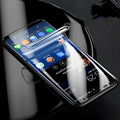 Curved hydrogel screen protector for Samsung Galaxy phone on a purple background.
