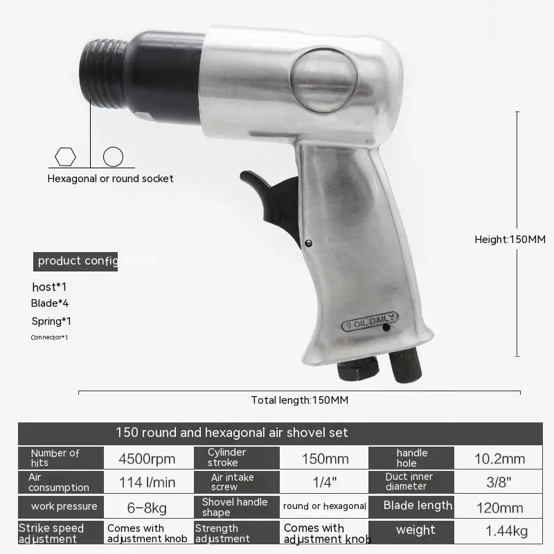 150mm steel air hammer tool with hex and round handle options for brake and rust removal