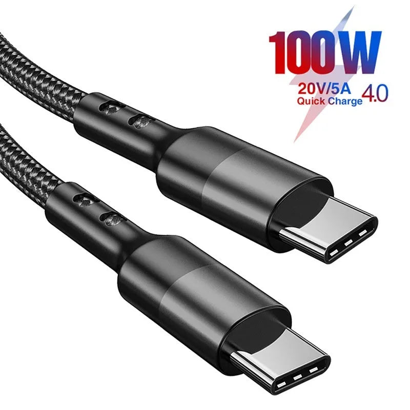 100W USB-C to USB-C PD fast charging cable in black with aluminium alloy connector shell