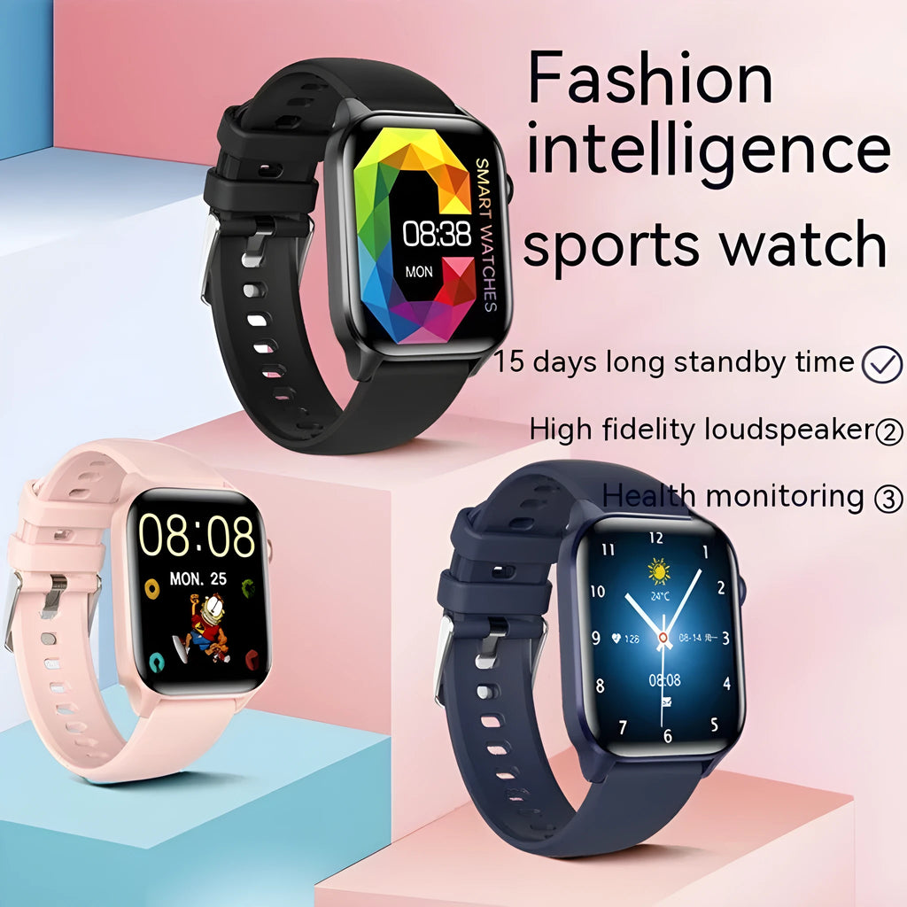 Smart watch with TFT screen, heart rate and blood oxygen monitoring, IP67 waterproofing, black or pink silicone or Milan steel strap