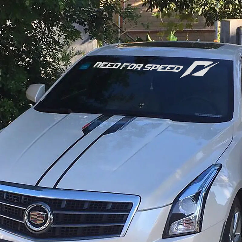 Need For Speed windshield and side car sticker decal in white, rose, or silver, showing 55cm and 90cm length options.