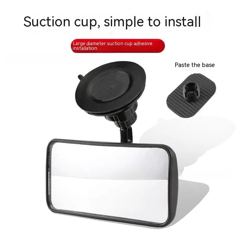 Black 360-degree rotation rearview mirror for cars with ABS glass construction and sucker mounting