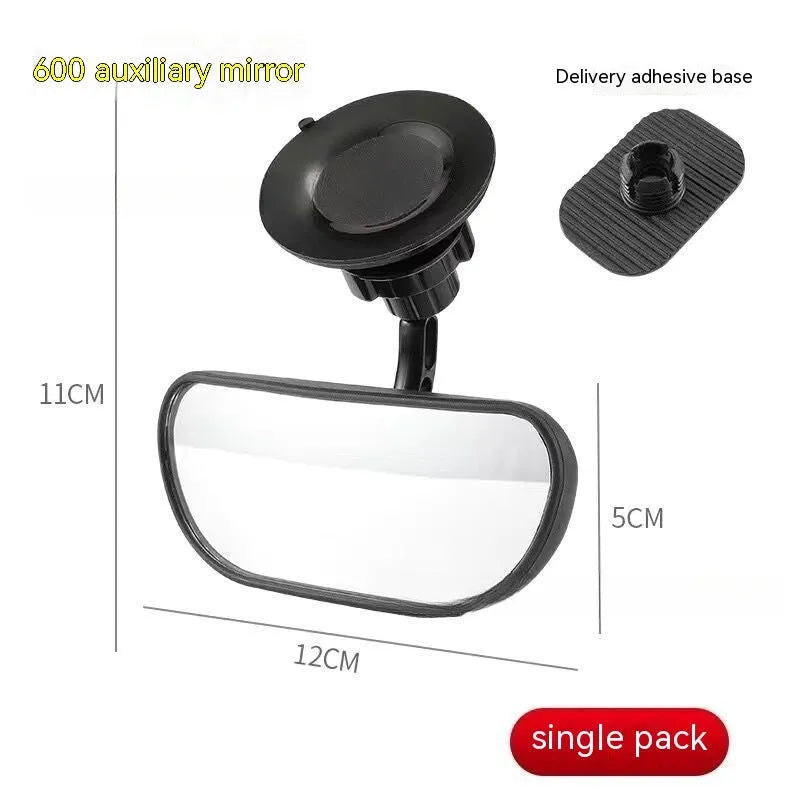 Black 360-degree rotation rearview mirror for cars with ABS glass construction and sucker mounting