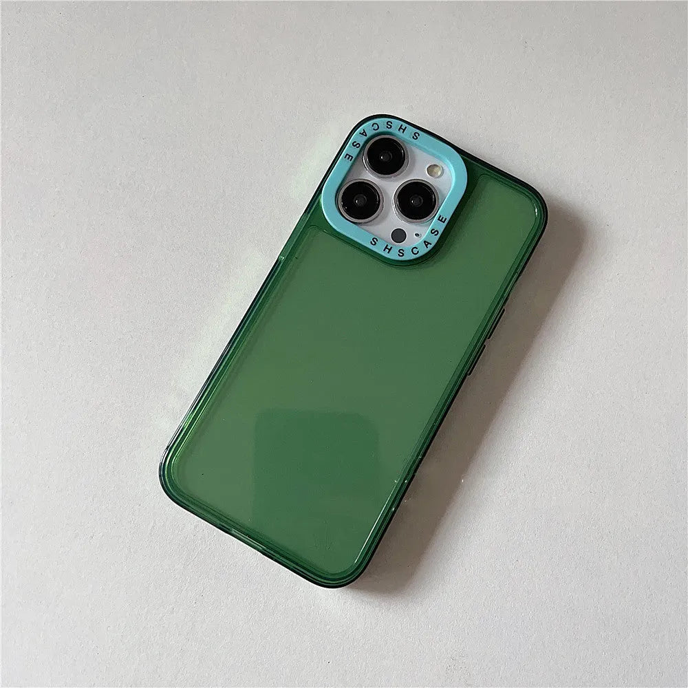 Transparent TPU photo frame phone case for iPhone with green trim