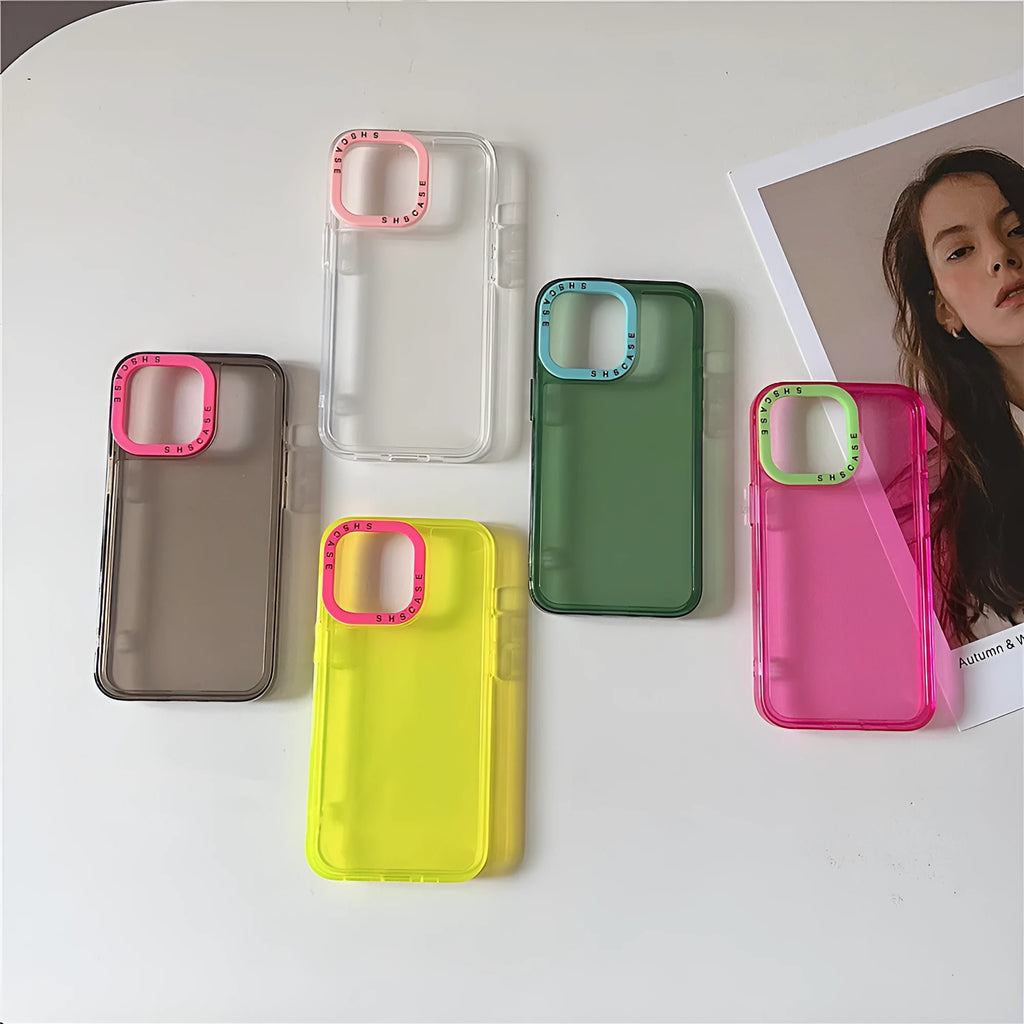 Transparent TPU photo frame phone case for iPhone with green trim