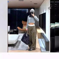 Elastic waistband loose straight cotton trousers in khaki, army green, and gray on a flat lay
