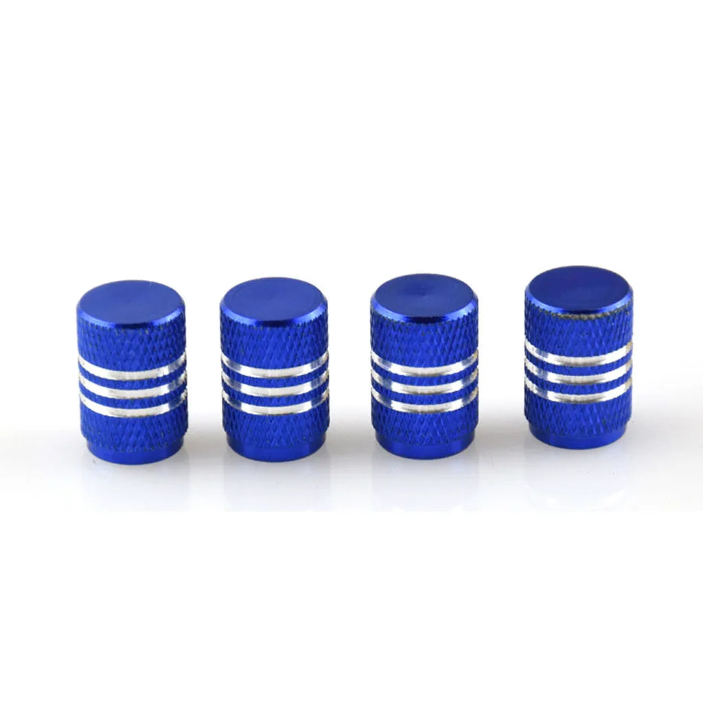 Stainless steel car tyre valve caps in ten colours including black, blue, gold and red