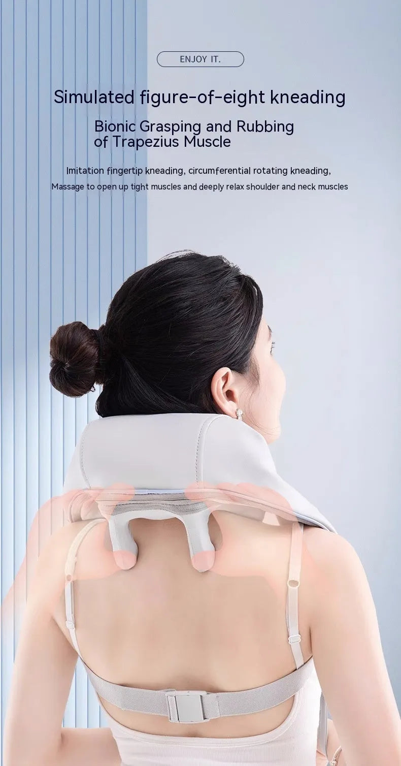 Black rechargeable neck and shoulder massage shawl with hot compress and two gear settings for trapezius muscle use