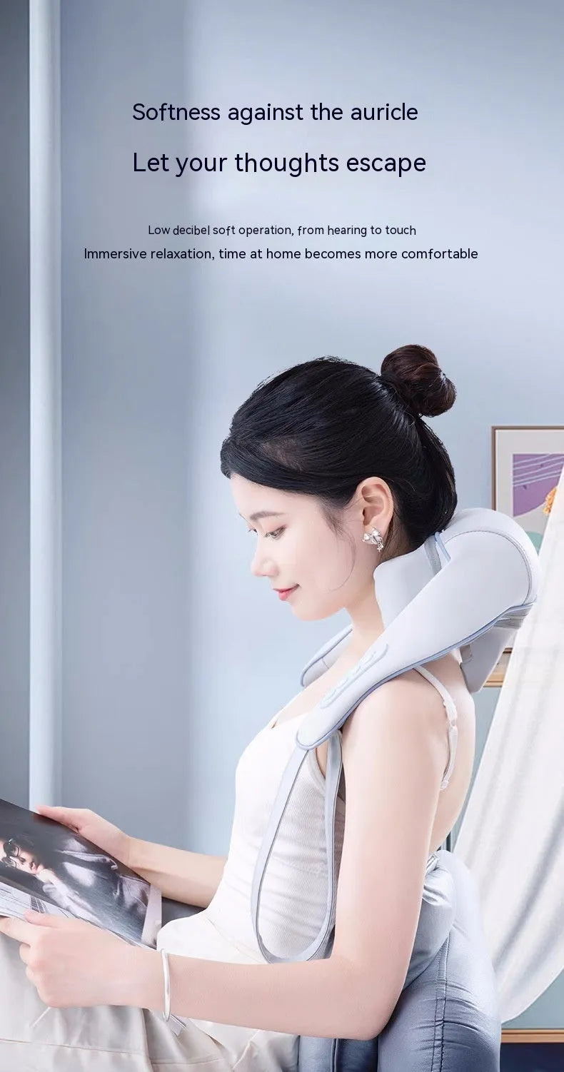 Black rechargeable neck and shoulder massage shawl with hot compress and two gear settings for trapezius muscle use