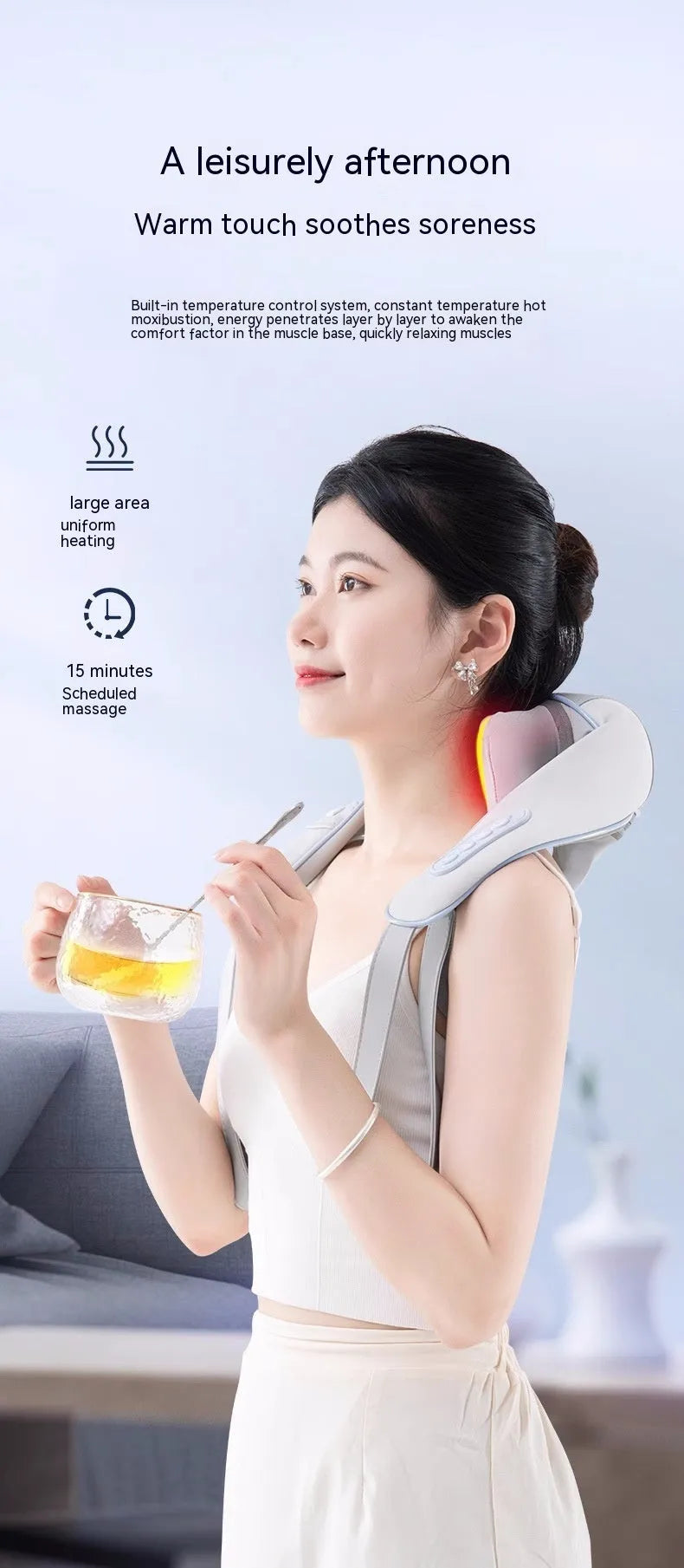 Black rechargeable neck and shoulder massage shawl with hot compress and two gear settings for trapezius muscle use