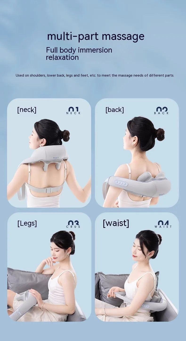 Black rechargeable neck and shoulder massage shawl with hot compress and two gear settings for trapezius muscle use