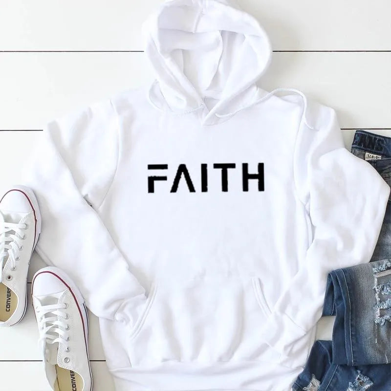 Faith Letter Print Women Hoodie cotton blend crew neck pullover in five colours