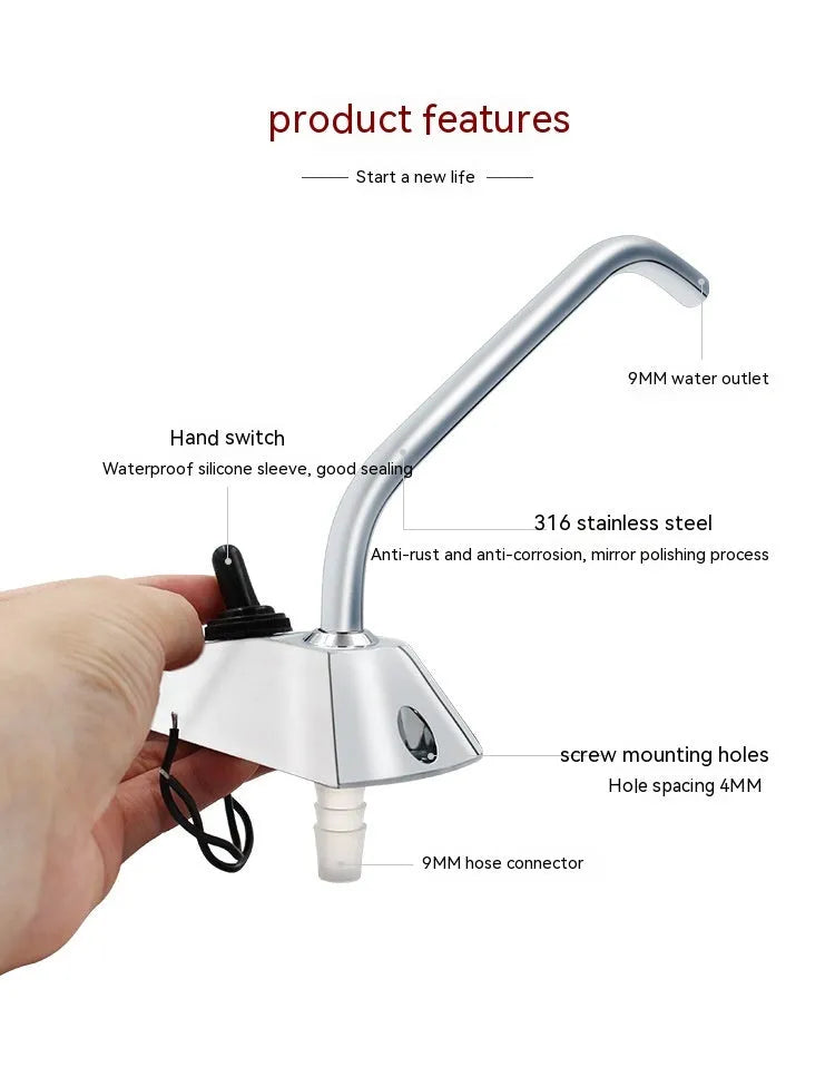 Electronic control RV faucet with 316 stainless steel construction and rotating design
