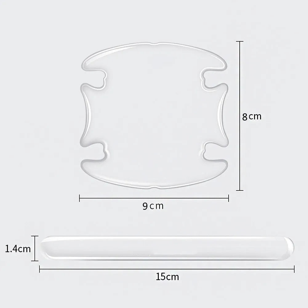 Transparent 3D car door handle protection stickers applied to vehicle door handles