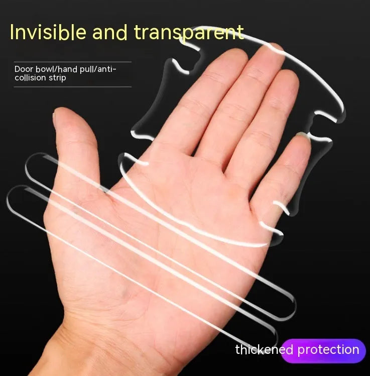 Transparent 3D car door handle protection stickers applied to vehicle door handles