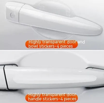 Transparent 3D car door handle protection stickers applied to vehicle door handles