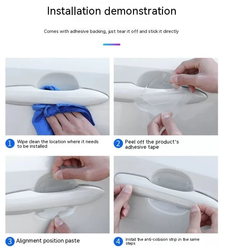 Transparent 3D car door handle protection stickers applied to vehicle door handles